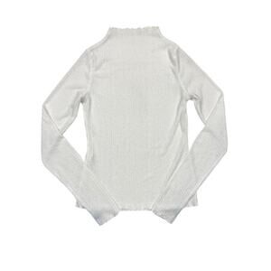 Mock Neck Ribbed Long Sleeve Ruffle Top in White
